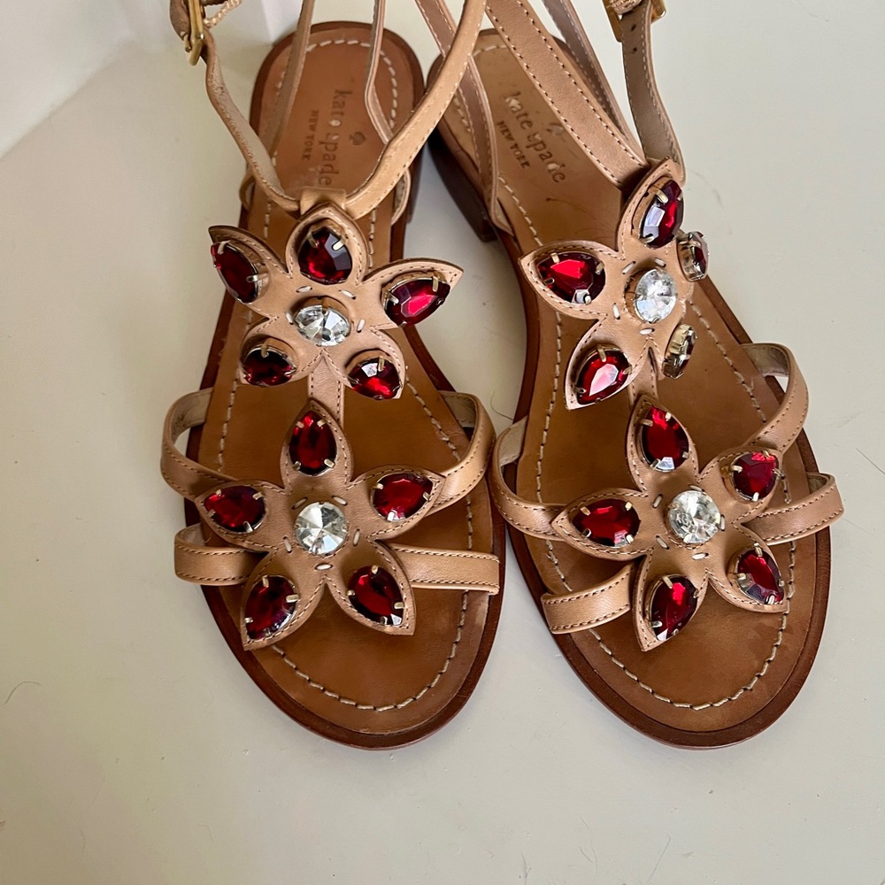 Kate Spade Jeweled T-Strap Sandals Red Crystal 8.5